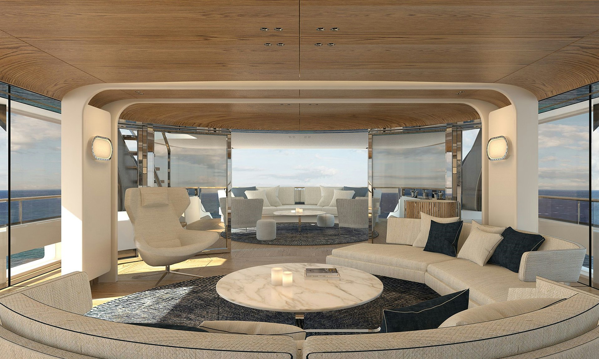 Lounge area of yacht.